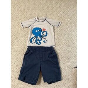 Boys Carter’s T-Shirt(4t) White & Circo Pull-on Shorts(3t) Blue Set